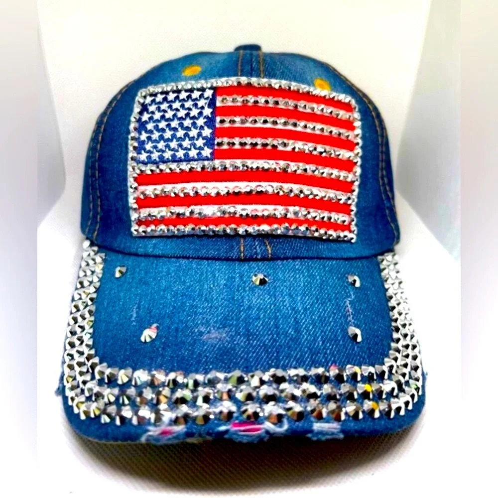 American Denim Baseball Hat w/Rhinestones, NWOT